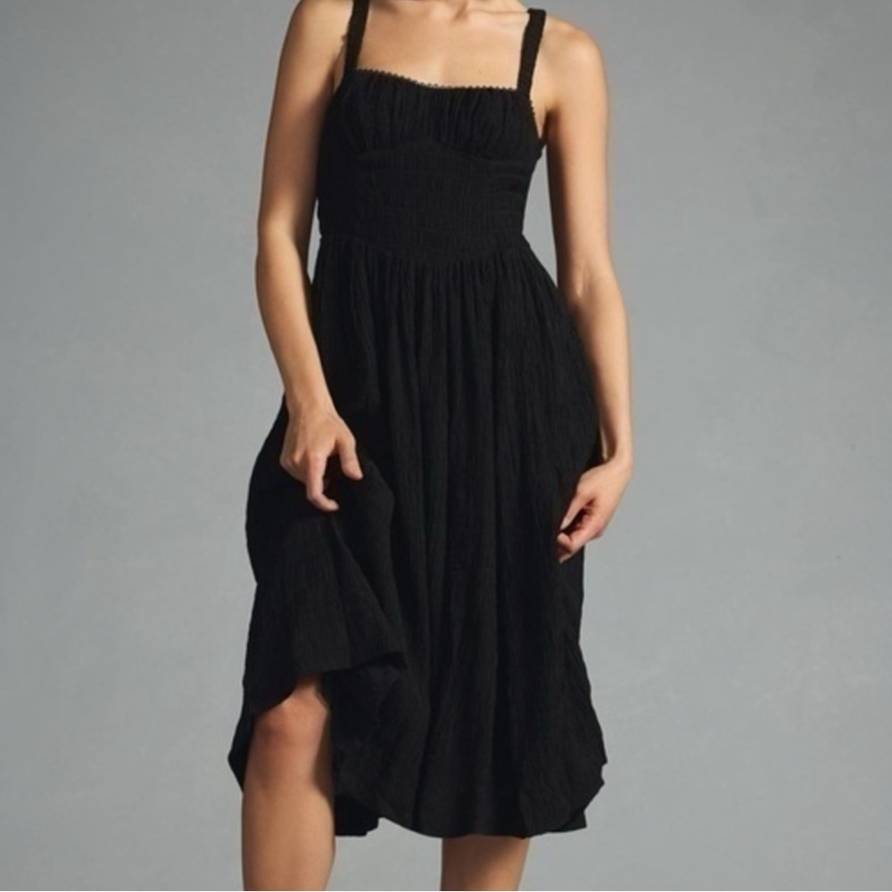 By Anthropologie textured smocked midi dress in Black